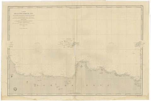Early French Nautical Chart of the Northern Coast of of Java, Indonesia, C.1850, view 2