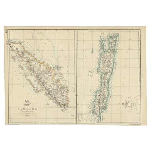 Antique Map of Sumatra and Java by Weller, c.1860