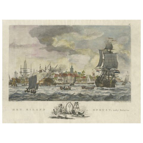 1779 View of Onrust Island Near Batavia with VOC Shipyard Activity