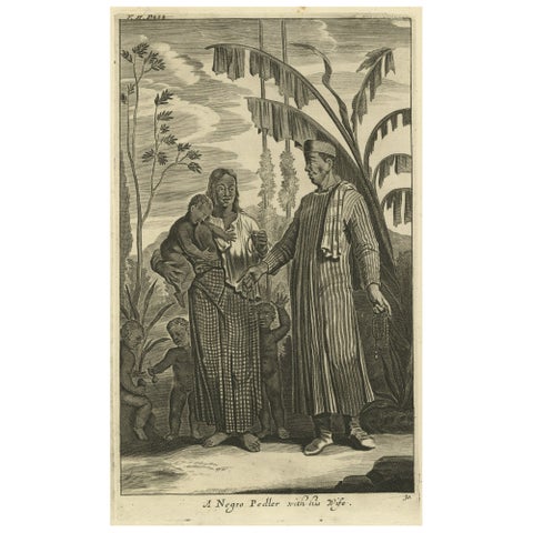 Old Print of A Pedler in Indonesia with Wife and Children, 1744
