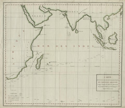 Old Map of Indian Ocean & Sumatra, Java, Borneo, India, Arabia, Africa, c.1783, close-up 1
