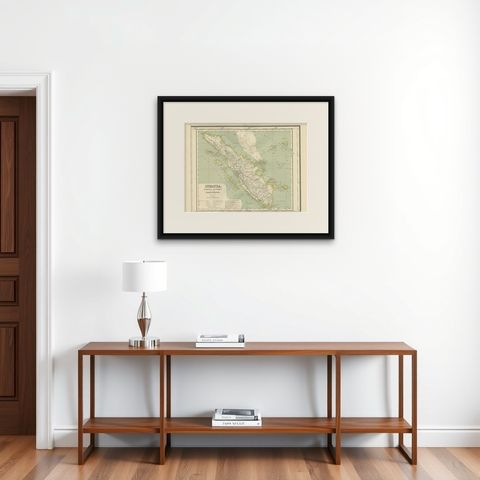 Antique Map of West Sumatra, Indonesia, 1900, shown framed on a wall, true to size