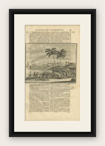 Antique Print of Chinese Natives by Valentijn, 1726, shown framed