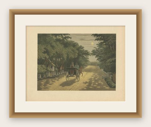Antique Print of a Carriage Ride in Magelang by M.T.H. Perelaer, 1888, shown framed