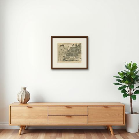Antique Map of the City of Batavia by Van der Aa, circa 1730, shown framed on a wall, true to size