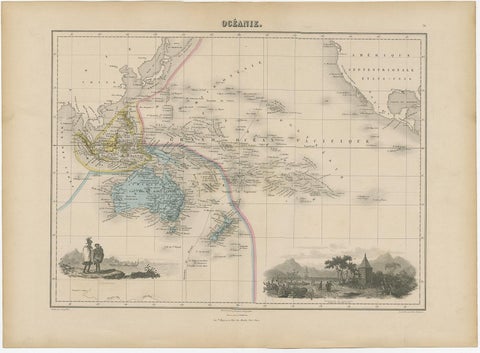 Old Map of the Oceans Around Australia, Indonesia and New Zealand, 1880, view 2