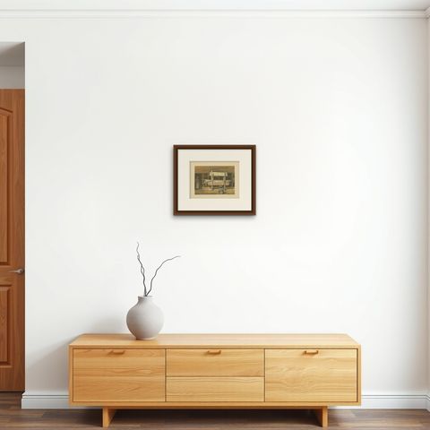 Antique Print of the 'Katafalk' of the Dayak Chief in Borneo, Indonesia, 1881, shown framed on a wall, true to size