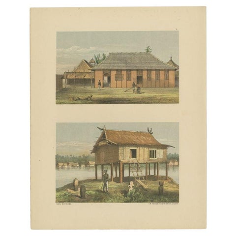 Antique Print of a Malayan Houses in Sumatra, Indonesia, 1881, view 2