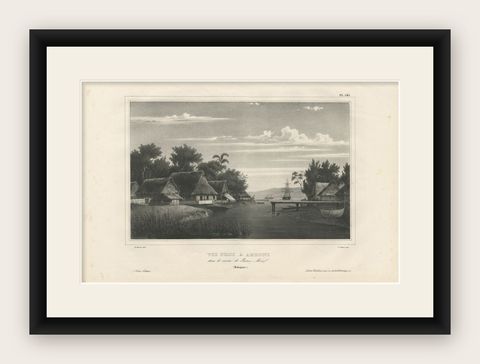 Antique Print of Ambon Island, Indonesia, by Dumont d'Urville, 1833, shown framed