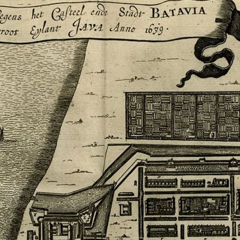 Antique Map of Batavia, Dutch East Indies, Nowadays Jakarta, Indonesia, ca.1669, close-up 1