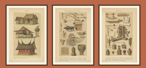 Antique Javanese Prints, Houses, Farming Tools & Household Utensils, c.1860, view 5