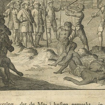 Antique Print of the Decapitation of Regent Terbile by Valentijn, 1726, close-up 1
