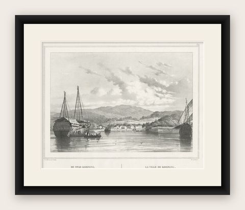 Antique Print of Kupang or Koepang in the East Indies, Now West-Timor, Indonesia, shown framed