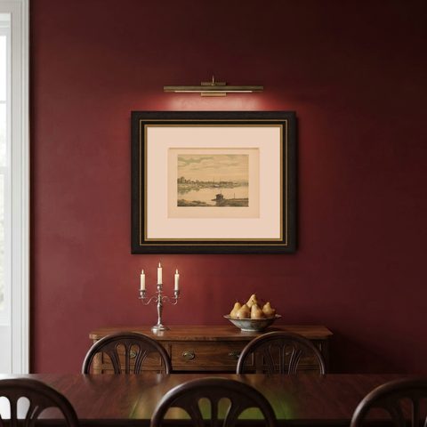 Antique Print of a Steamship at the Barito River by M.T.H. Perelaer, 1888, shown framed on a wall, true to size