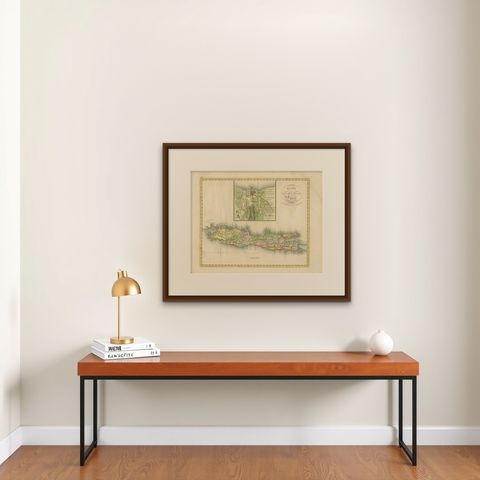 Antique Map of Java and Batavia of nowadays Indonesia, '1818', shown framed on a wall, true to size