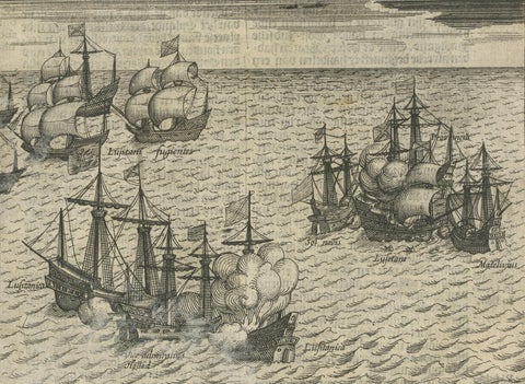Dutch Fleet and Fortified Port City of Bantam, from History of Amsterdam, 1611, close-up 2
