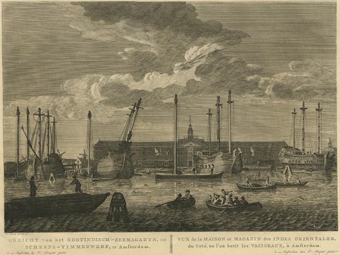 Antique Print of the 'Oostindisch-Zeemagazyn' in Amsterdam by H.P. Schouten, view 2