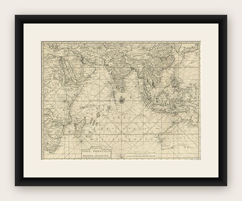 Antique Map of South East Asia, Australia and the Indian Ocean, 1726, shown framed