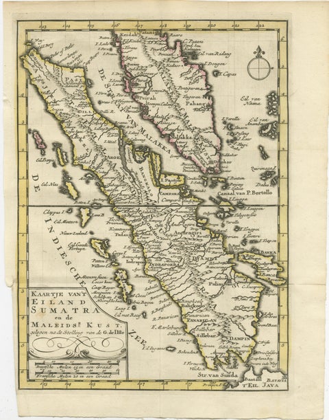 Authentic Old Map of Sumatra, Malaysia and Singapore, 1745, view 2