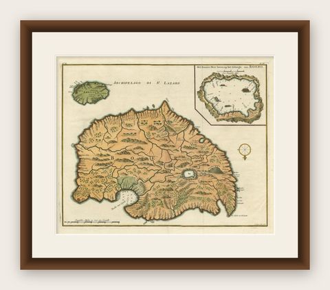 Antique Map of Ambelau and Buru Island, Maluku or Moluccas in Indonesia, 1726, shown framed