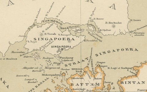 Antique Map of Riouw, Lingga Archipelago, Singapore, Banda by Dornseiffen, 1884, close-up 2