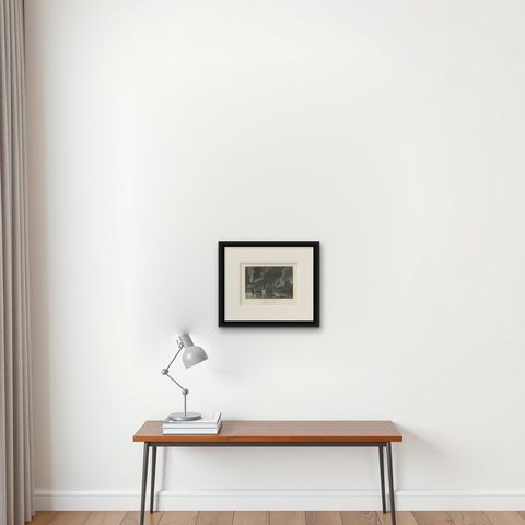 Antique Print of Night Fishing Near Ternate, Indonesia, Maluku Islands, shown framed on a wall, true to size
