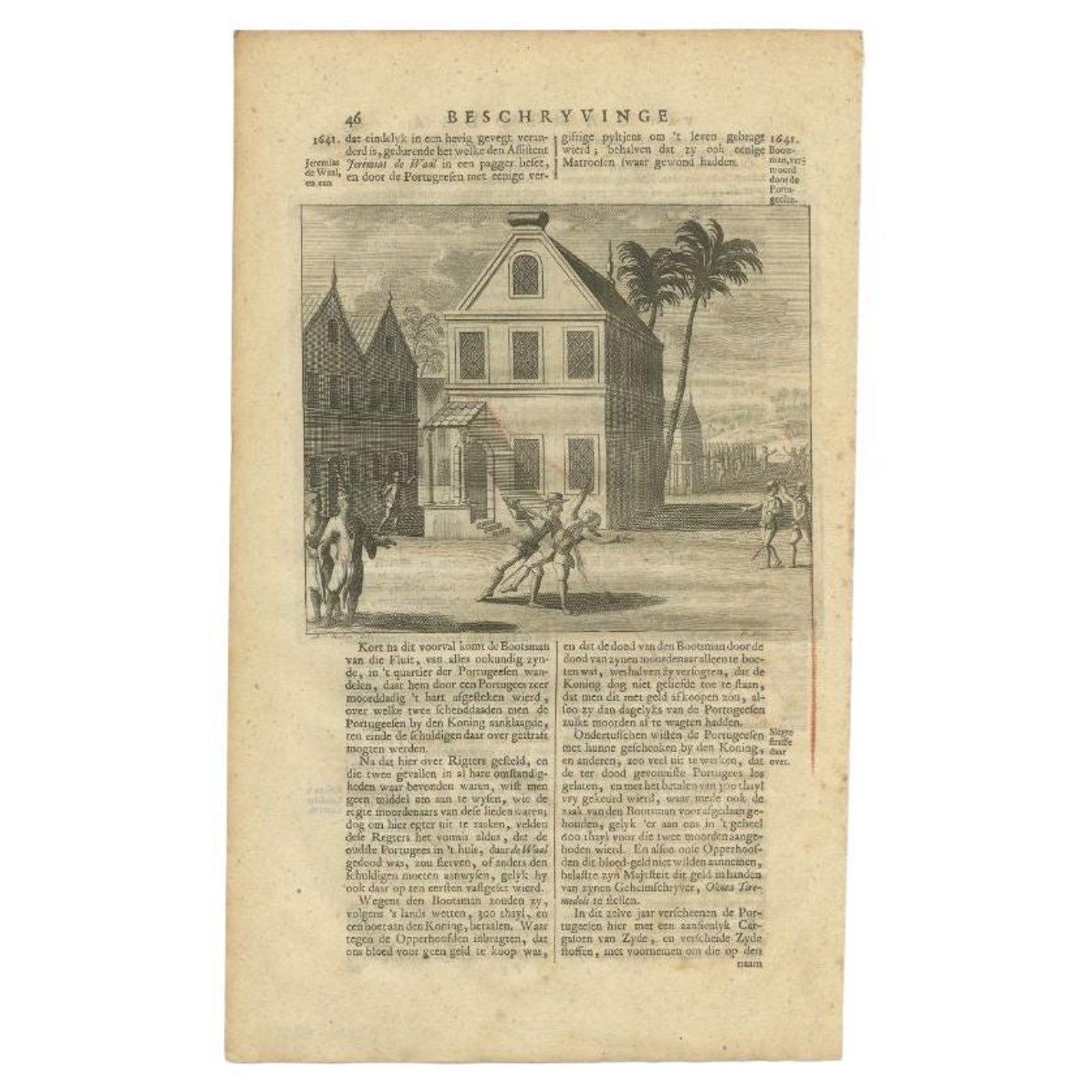 Antique Print of a Boatswain Murdered by the Portugese by Valentijn, 1726