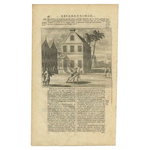 Antique Print of a Boatswain Murdered by the Portugese by Valentijn, 1726