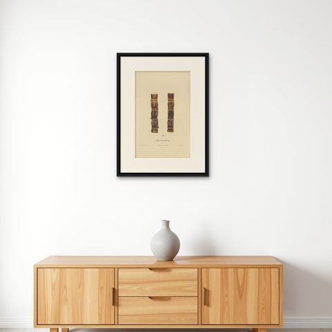 Antique Sugarcane Chromolithograph, Teboe Soerat Banteng, Java 1892, shown framed on a wall, true to size