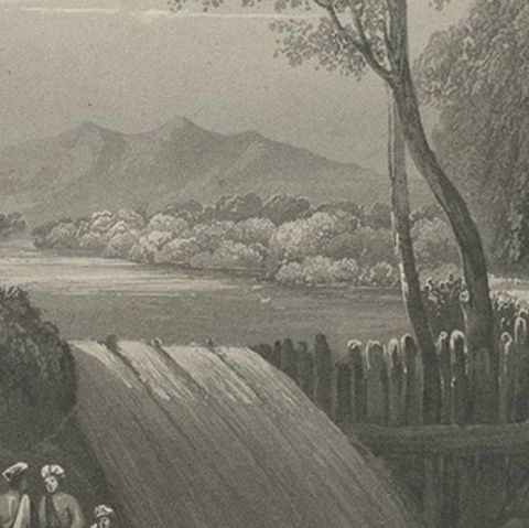 Original Antique Print of the Bezouki or Basuki River 'Java' in Indonesia, 1835, close-up 3