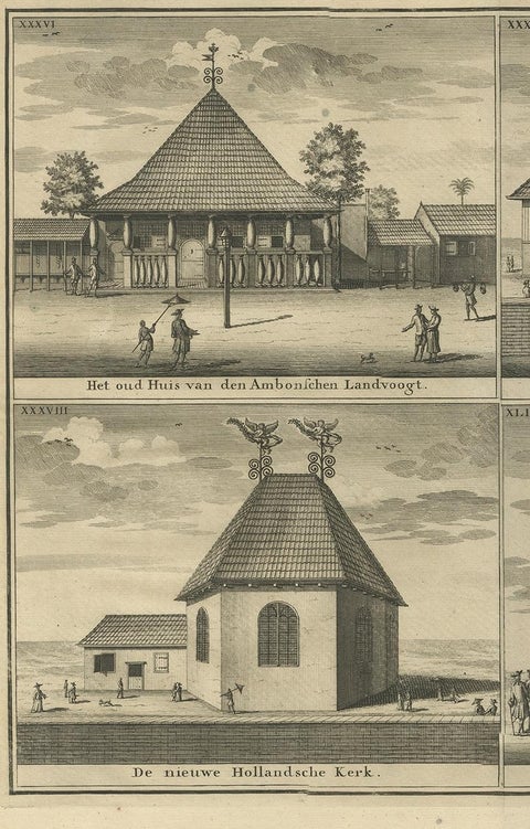 Antique Print with Four Views of Ambon by Valentijn '1726', view 2