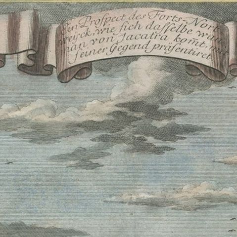 Old Antique Print of Fort Noordwijk, Batavia 'Jakarta, Indonesia', 1739, close-up 2