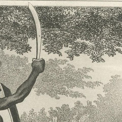 Antique Print of Dancing Warriors on Buru Island, Maluku, close-up 1