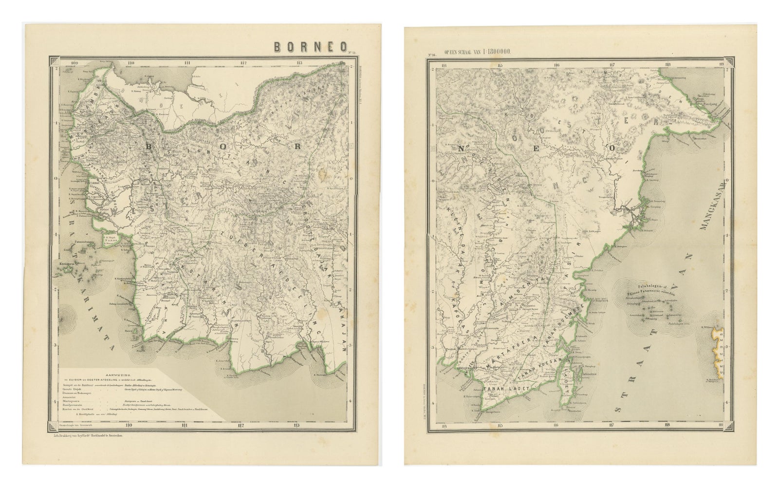 Antique Map Set of Western & Southern Borneo, Dutch East Indies Era, 1884