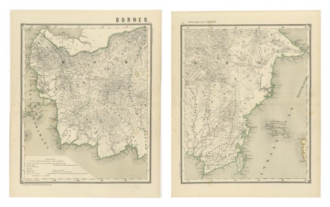 Antique Map Set of Western & Southern Borneo, Dutch East Indies Era, 1884