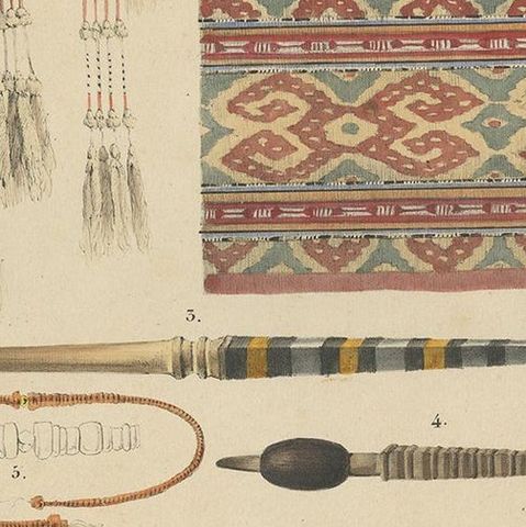 Antique Print with Fabrics of Timor and Rotti 'Indonesia', Temminck, circa 1840, close-up 2