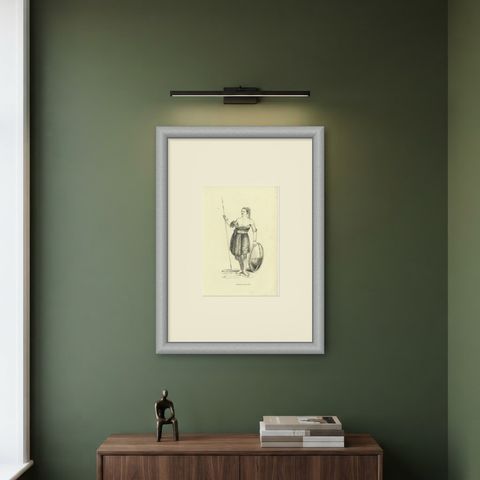 Warrior of the Island of Sawoe, Antique Wahlen Costume Print, 1843-1844, shown framed on a wall, true to size