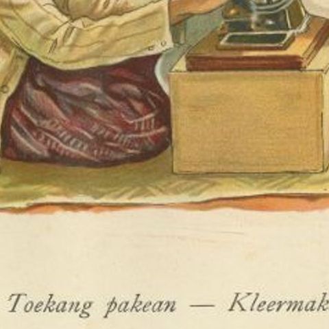 Antique Print of an Indonesian Tailor, 1909, close-up 2