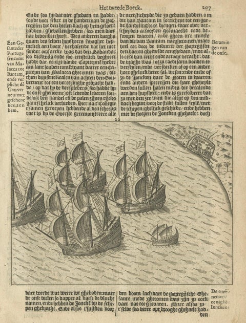 Dutch Fleet off the Coast of Bantam, Java, from History of Amsterdam, 1611, close-up 1