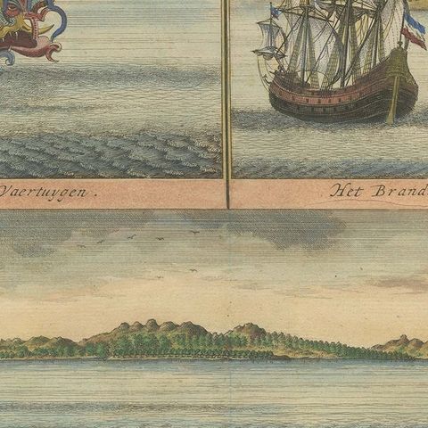 Colored Antique Print of New Guinea Fishermen and views of New Guinea, close-up 2