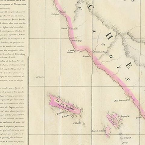 Detailed Antique Map of Northern Sumatra, Indonesia, circa 1825, close-up 2