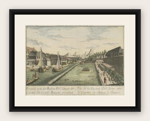 Batavia Bastion Perl, Antique Optical Print of Indonesia, c.1770, shown framed