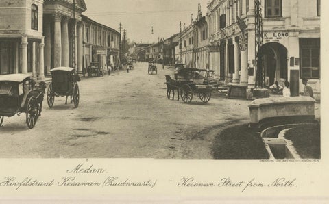 Kesawan Street from North, Medan, Dutch East Indies, Antique Photogravure c.1900, close-up 4