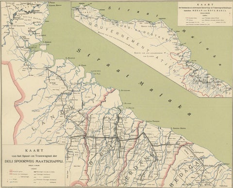 Deli Railway System Map, East Sumatra, Deli Spoorweg Maatschappij, c.1910, close-up 1