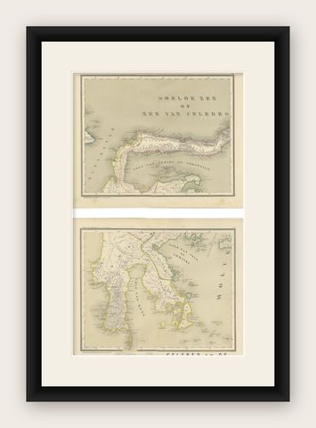 Antique Two-Sheet Map of Celebes Sulawesi, Dornseiffen, Dutch East Indies, 1884, shown framed