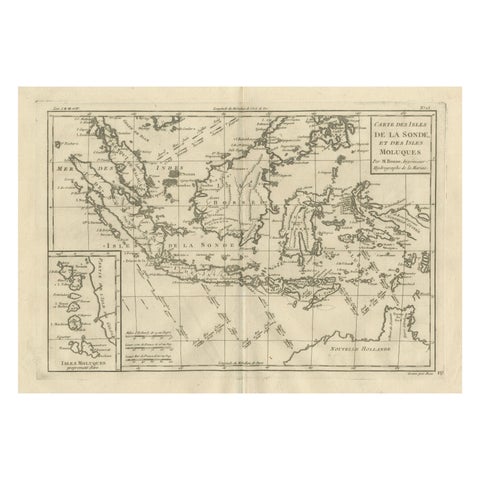 Antique East Indies Map by Rigobert Bonne, Copper Engraving, 1780