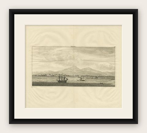 Antique Print of Batavia by De Bruyn, 1714, shown framed