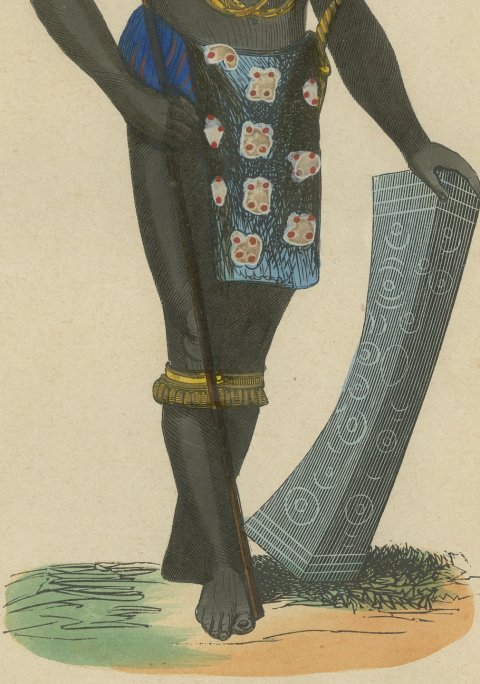Alfur Man of Tondano, Celebes, Antique Hand-Colored Ethnographic Print, 1854, close-up 2