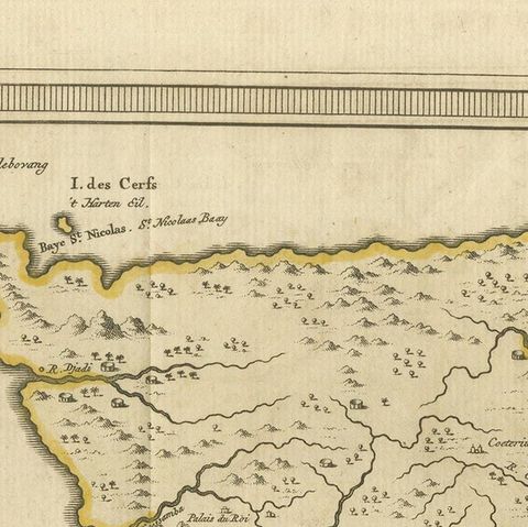 Anbtique Map of the Island of Bali by Van Schley '1755', close-up 1
