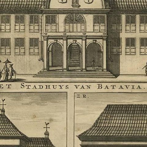 Antique Print of the City Hall of Batavia 'Indonesia' by F. Valentijn circa 1725, close-up 2